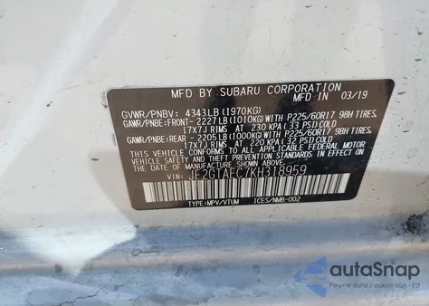 2019 Subaru Crosstrek 2.0I Premium from USA, damaged, VIN JF2GTAEC7KH318959